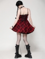 Red Plaid Gothic Playful Buckle Decor Punk Rock Party Dress