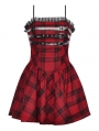 Red Plaid Gothic Playful Buckle Decor Punk Rock Party Dress