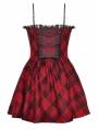 Red Plaid Gothic Playful Buckle Decor Punk Rock Party Dress