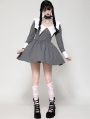 Gray and White Gothic Batwing Neck Contrast Stripe Short Dress