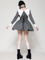 Gray and White Gothic Batwing Neck Contrast Stripe Short Dress