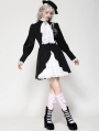 Black and White Contrast Gothic Ruffle Neck Puff Sleeve Short Dress