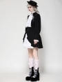 Black and White Contrast Gothic Ruffle Neck Puff Sleeve Short Dress