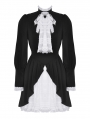 Black and White Contrast Gothic Ruffle Neck Puff Sleeve Short Dress