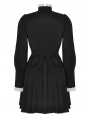 Black and White Contrast Gothic Ruffle Neck Puff Sleeve Short Dress