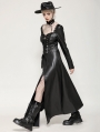 Black Gothic Edgy Faux Leather Punk Asymmetrical Slit Long Dress