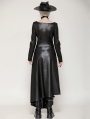 Black Gothic Edgy Faux Leather Punk Asymmetrical Slit Long Dress