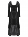 Black Gothic Batwing Deep U-Neck Layered Velvet Maxi Dress