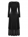 Black Gothic Batwing Deep U-Neck Layered Velvet Maxi Dress