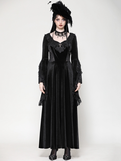 Black Vintage Velvet Romantic Gothic Oversized Sleeve Maxi Dress