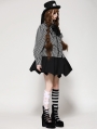 Dark Gray Gothic Lolita Striped Skull Ruffle Blouse for Women