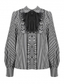 Dark Gray Gothic Lolita Striped Skull Ruffle Blouse for Women