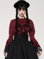 Red Inferno Gothic Distressed Lace Splicing Frilly Blouse for Women