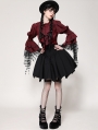 Red Inferno Gothic Distressed Lace Splicing Frilly Blouse for Women