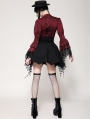 Red Inferno Gothic Distressed Lace Splicing Frilly Blouse for Women