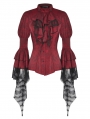 Red Inferno Gothic Distressed Lace Splicing Frilly Blouse for Women