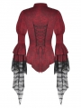 Red Inferno Gothic Distressed Lace Splicing Frilly Blouse for Women