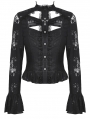 Black Gothic Lace Sexy Hollow Cross Button Blouse for Women