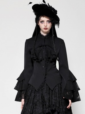 Black Gothic Multi-Layer Ruffled Noble Blouse for Women