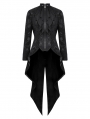 Black Vintage Gothic Jacquard Zipper Slit Tailcoat for Women