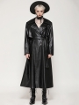 Black Gothic Belted Single Breasted Faux Leather Long Coat for Women