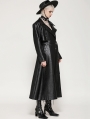 Black Gothic Belted Single Breasted Faux Leather Long Coat for Women