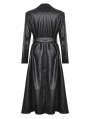 Black Gothic Belted Single Breasted Faux Leather Long Coat for Women