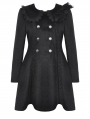 Black Gothic Doll Collar Lolita Double-Breasted Wool Coat for Women