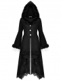 Black Romantic Gothic Plush Trim Hooded Dress Coat for Women