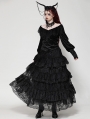 Black Gothic Princess Rose Lace Layered Tulle Tiered Skirt