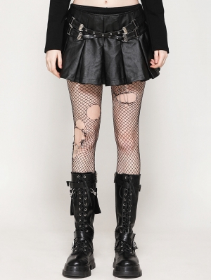 Black Gothic Punk Sassy Girl PU Leather Low-Waisted Skirt