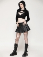 Black Gothic Punk Sassy Girl PU Leather Low-Waisted Skirt