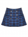 Indigo Gothic Gold Star Double-Breasted Plaid Mini Skirt