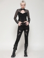 Black Gothic Punk Versatile Distressed Long Pants for Women