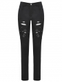 Black Gothic Punk Versatile Distressed Long Pants for Women