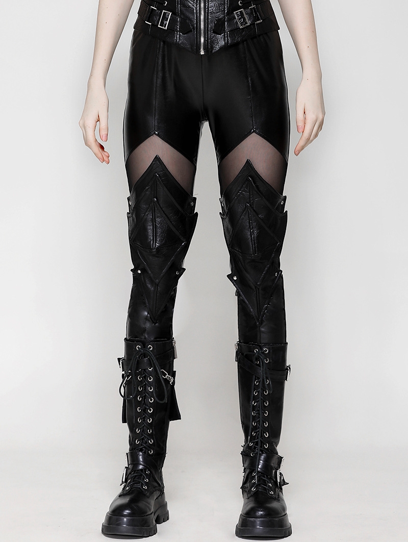 Black Gothic PU Leather Armor Knight Leggings Pants for Women