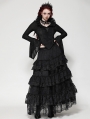 Black Gothic Queen Jacquard Ruffle V-Neck Shirt for Women