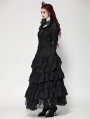 Black Gothic Queen Jacquard Ruffle V-Neck Shirt for Women