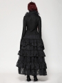 Black Gothic Queen Jacquard Ruffle V-Neck Shirt for Women