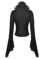 Black Gothic Queen Jacquard Ruffle V-Neck Shirt for Women