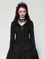 Black Gothic Queen Jacquard Ruffle V-Neck Shirt for Women