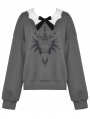 Gray Gothic Bat Print Academy Style Pullover Sweatshirt for Women