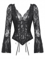 Black Gothic Dark Lace Sexy Deep V-Neck Shirt for Women