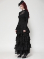 Black Gothic Embroidered Illusion Neck Puff Sleeve Top for Women