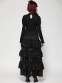 Black Gothic Embroidered Illusion Neck Puff Sleeve Top for Women