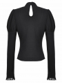 Black Gothic Embroidered Illusion Neck Puff Sleeve Top for Women