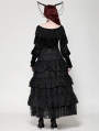 Black Gothic Victorian Jacquard Velvet Ruffle V-Neck Shirt for Women