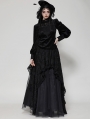 Black Gothic Noble Jacquard Velvet Lantern Sleeve Top for Women