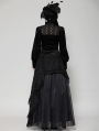 Black Gothic Noble Jacquard Velvet Lantern Sleeve Top for Women