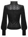 Black Gothic Noble Jacquard Velvet Lantern Sleeve Top for Women